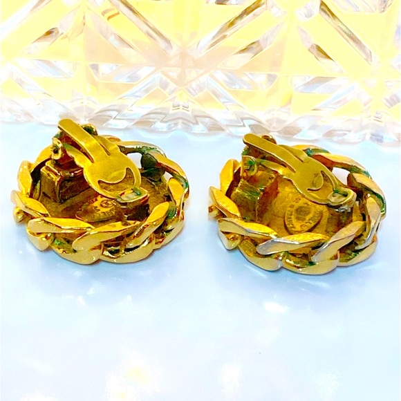 LOW START- CHANEL CC Logo Rhinestone Gold Tone Earrings - Picture 8 of 10